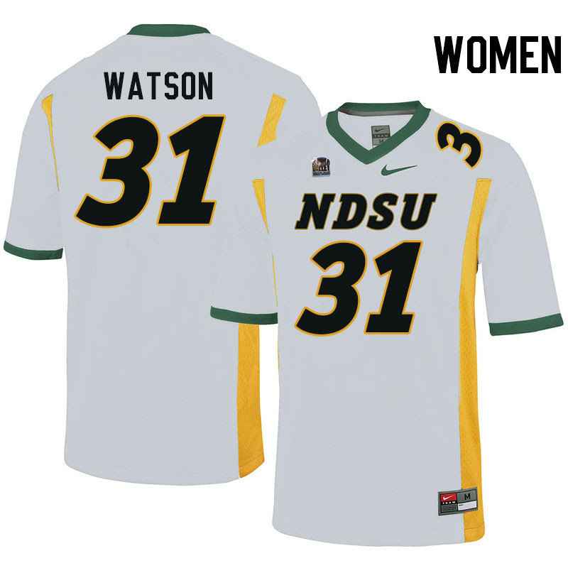 Women #31 Kelly Watson North Dakota State Bison College Football Jerseys Stitched-White